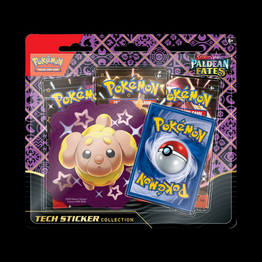 Paldean Fates 3 Pack Blister Tech Sticker Display (12 x Tech sticker)
