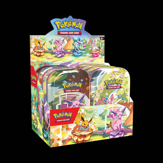 Pokémon Scarlet &amp; Violet Prismatic Evolutions Mini Tin Display